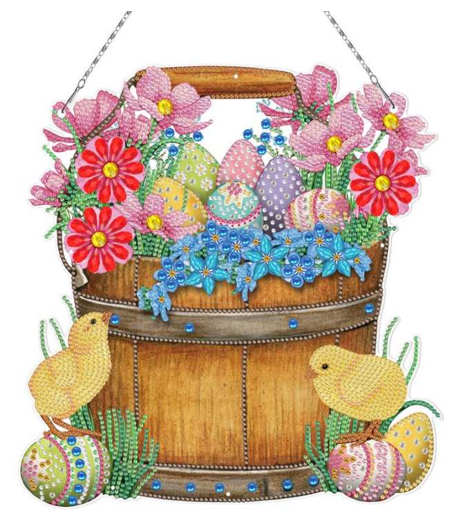 Easter Eggs in Bucket with Chicks Pendant