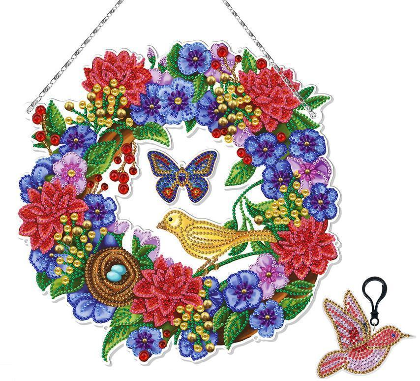 Pendant Flower Wreath with Butterfly and Bird