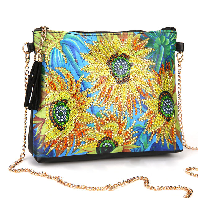 Shoulder bag with sunflowers