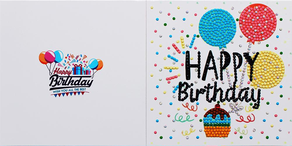 Greeting Card Happy Birthday Balloons and Cupcake