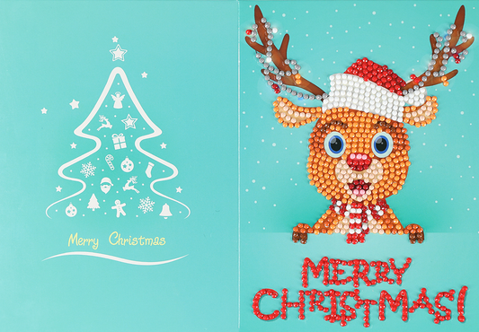 Christmas card Reindeer with Santa hat