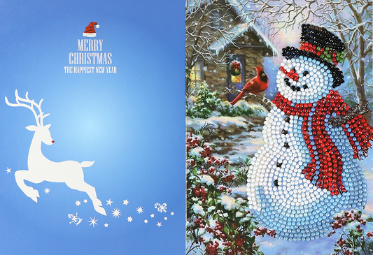 Weihnachtskarte Schneemann mit Vogel