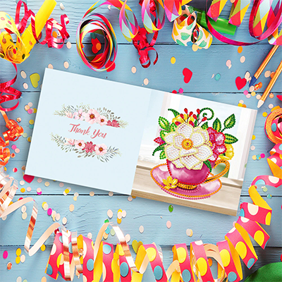 Greeting card Flowers in tea cup