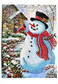 Christmas card Snowman with bird