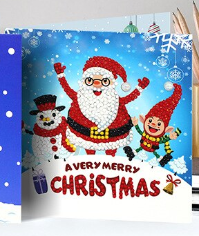 Weihnachtskarte Weihnachtsmann, Elf und Schneemann
