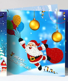 Christmas card Santa Claus with balloons