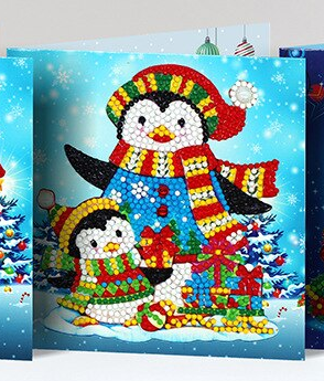 Christmas card Penguins with gifts