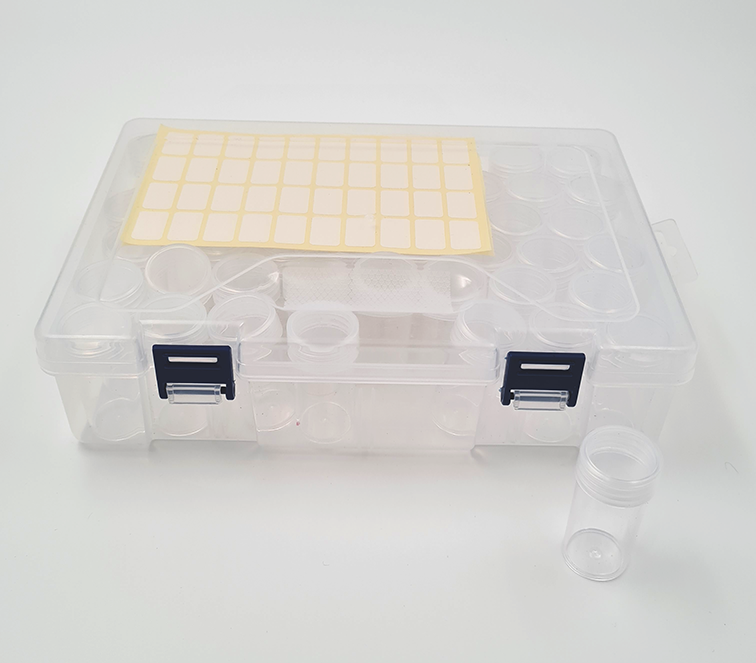 Storage box with 48 round bottles