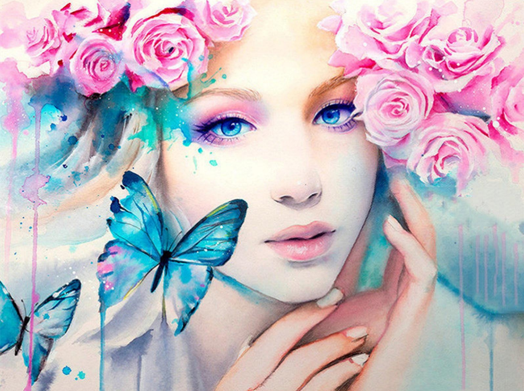 Mädchen mit Rosen und Schmetterlingen