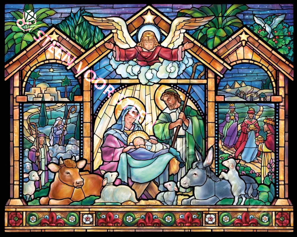 Stained glass nativity scene
