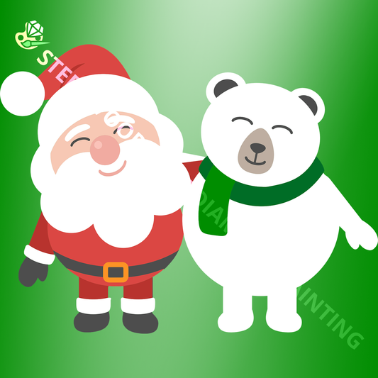 Cartoon Santa Claus and Polar Bear
