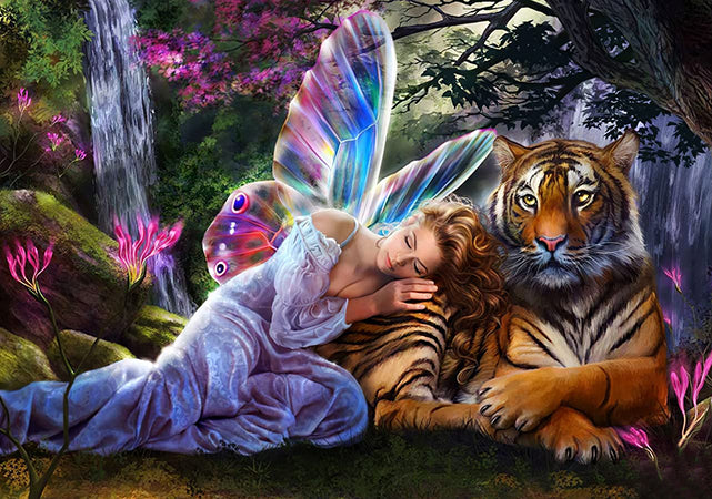 Fairy with Tiger in Enchanted Forest