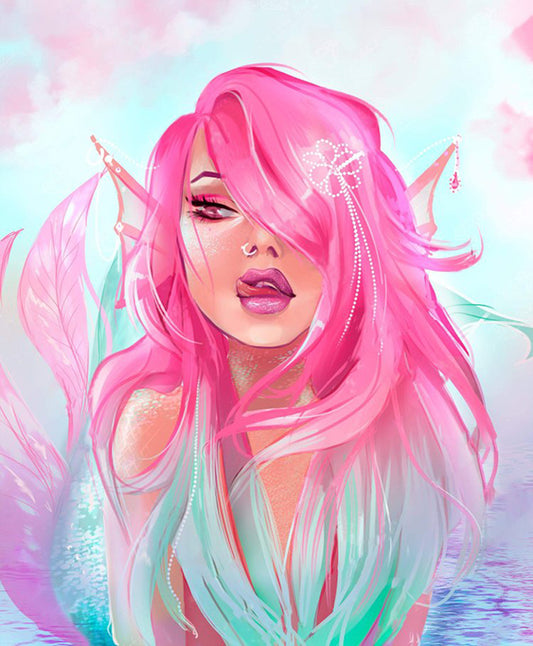 Meerjungfrau mit rosa Haaren