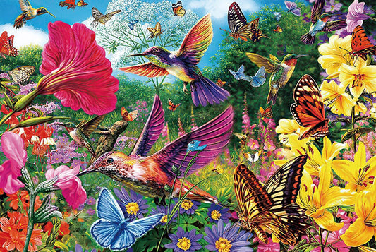 Vögel, Schmetterlinge und Blumen
