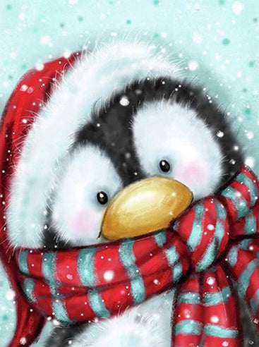 Pinguin mit Schal und Weihnachtsmütze