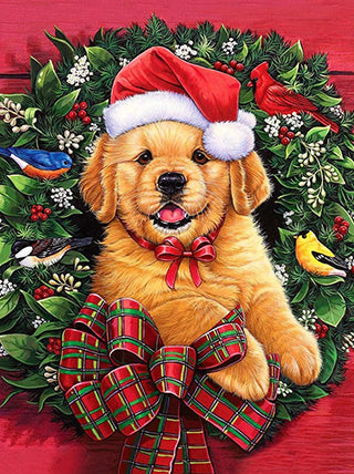 Puppy in Christmas wreath