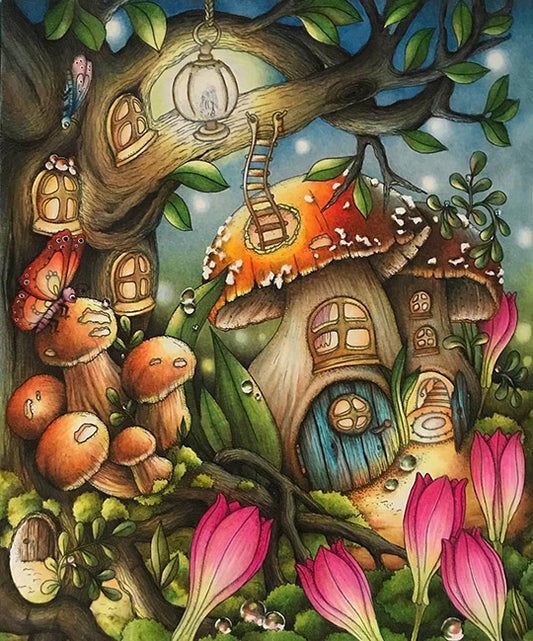 Mushroom house in forest