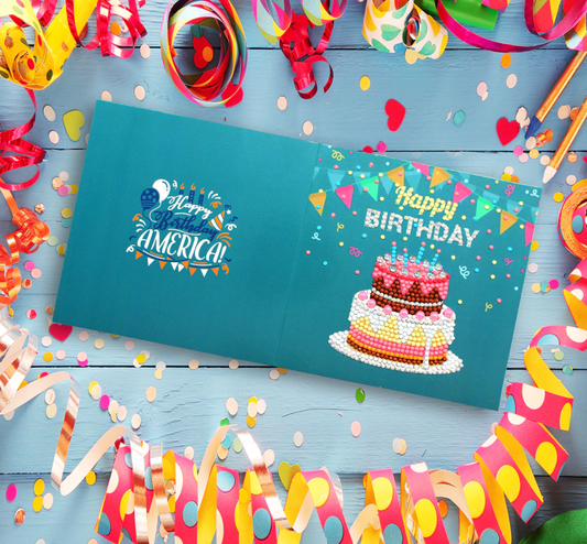 Greeting Card Happy Birthday with Cake and Garlands