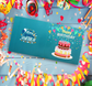Grußkarte Alles Gute zum Geburtstag mit Kuchen und Girlanden
