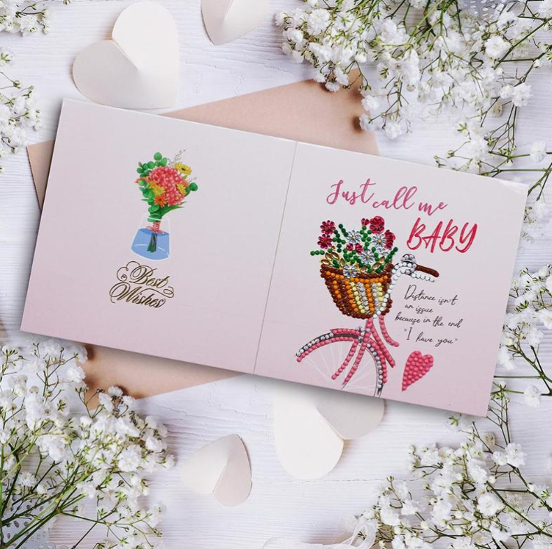 Wenskaart Just Call Me Baby Hartje en Fiets