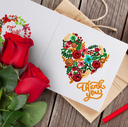 Greeting card Thank You Heart with flowers